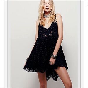 FREE PEOPLE She Swings Slip Dress Medium Black Lace